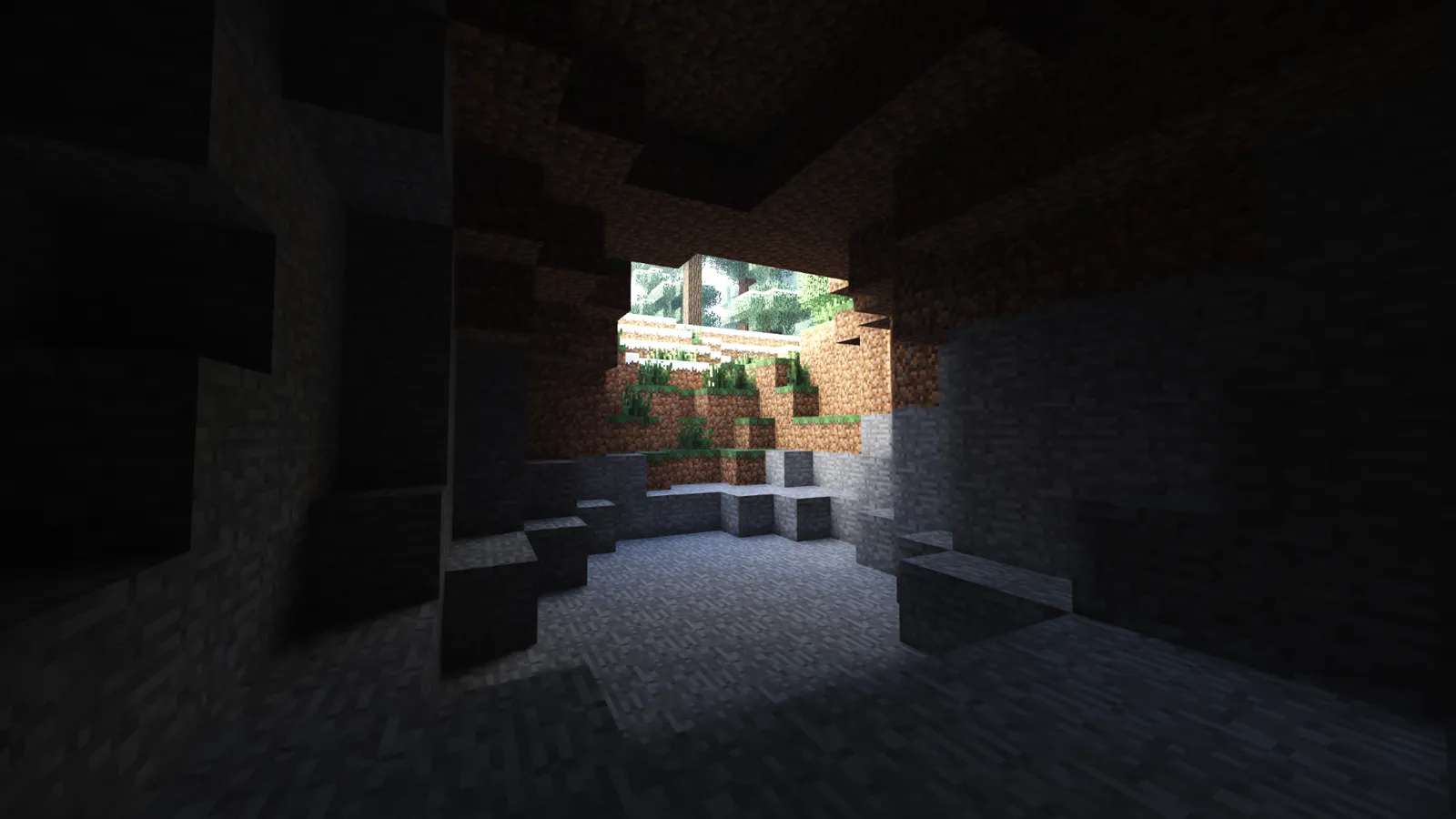 BetaRT by sambow23, Minecraft cave lit by path-traced global illumination