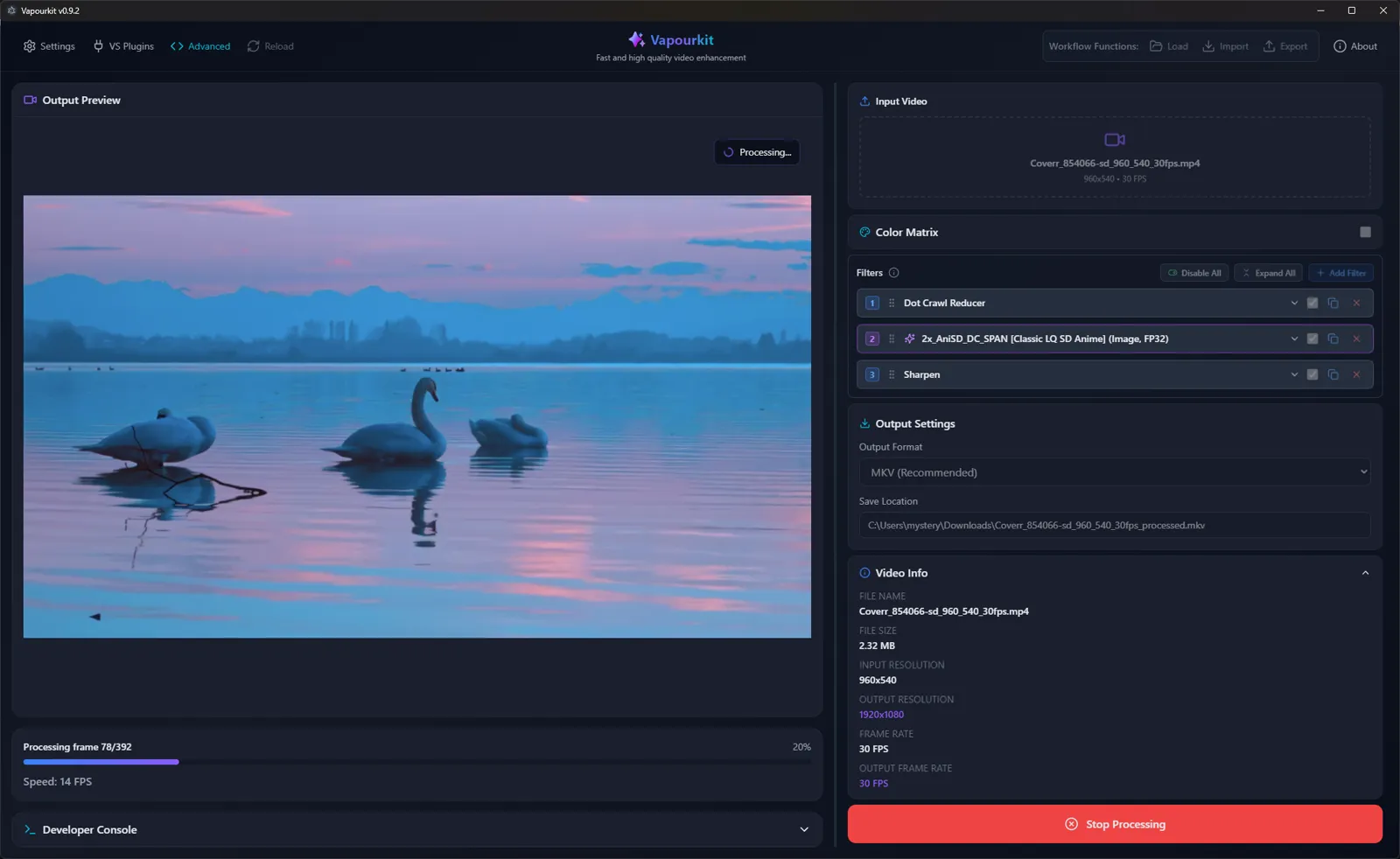 VapourKit video upscaling interface